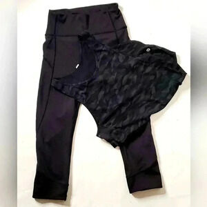LululemonLot of 2 Cropped Black High Rise legging,Tank Mesh Camouflage Print SZ4